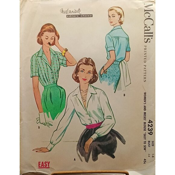 Vintage 1950s McCalls Womens & Misses Blouse Sewing Pattern 4239 Size 14 - Picture 1 of 2